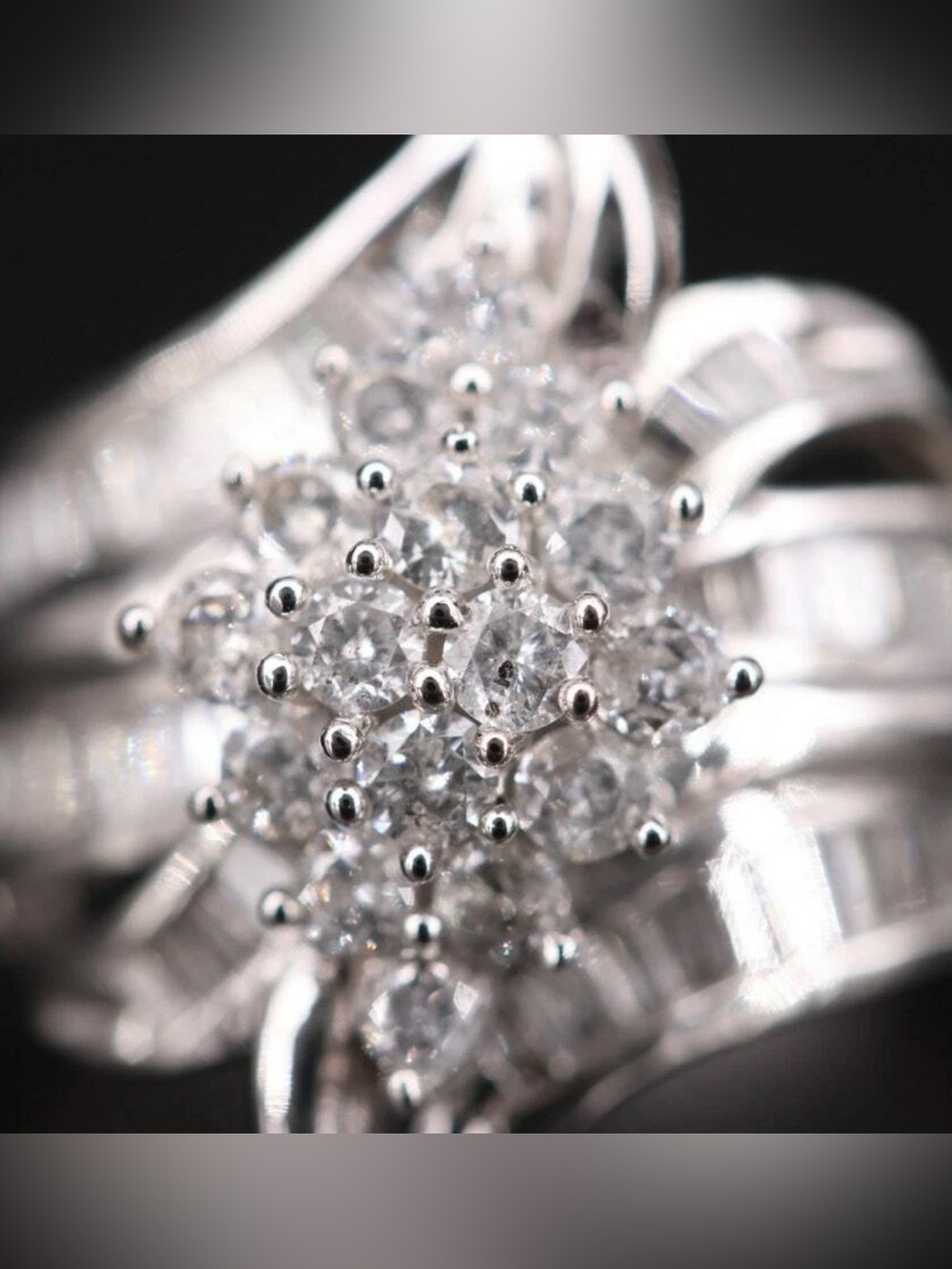 JWBR LADIES 10K SOLID WHITE GOLD DIAMOND CLUSTER COCKTAIL RING 0.98 CTW SIZE 6 - Picture 2 of 7